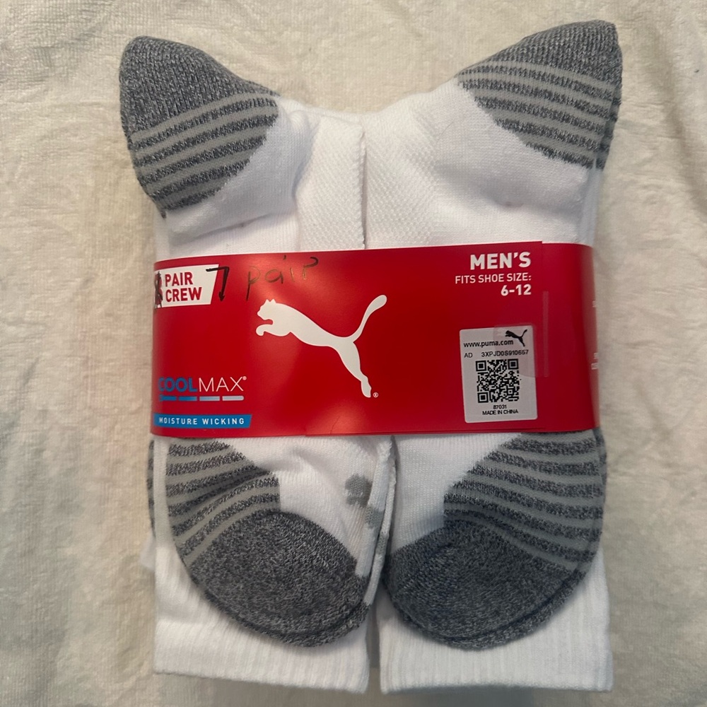 Puma Men's White and Gray Crew Socks